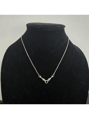 Sterling Silver Necklace Green Enamel Minimalist Modern Pendant Horsebit Style